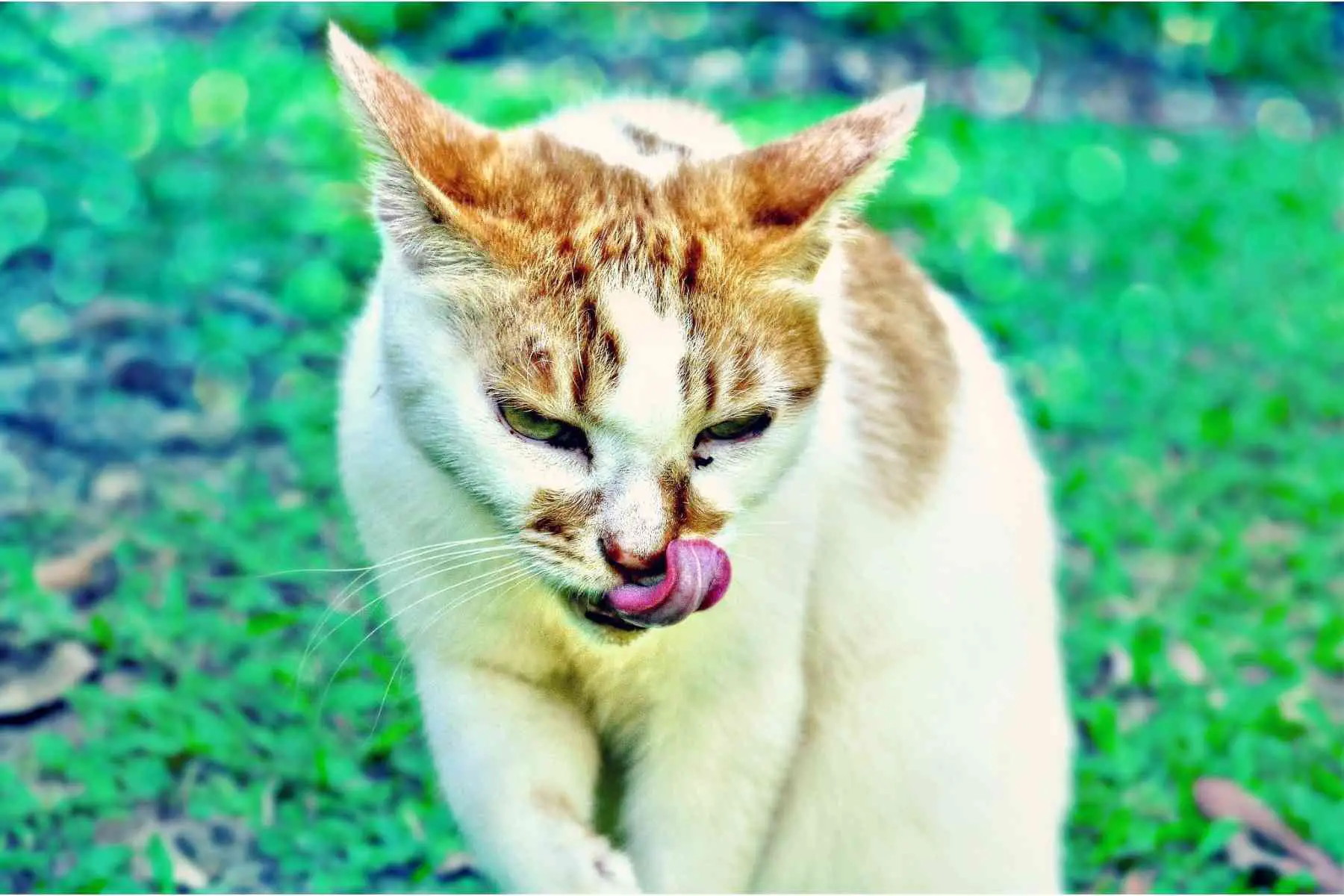 Cat with black boogers licking its nose