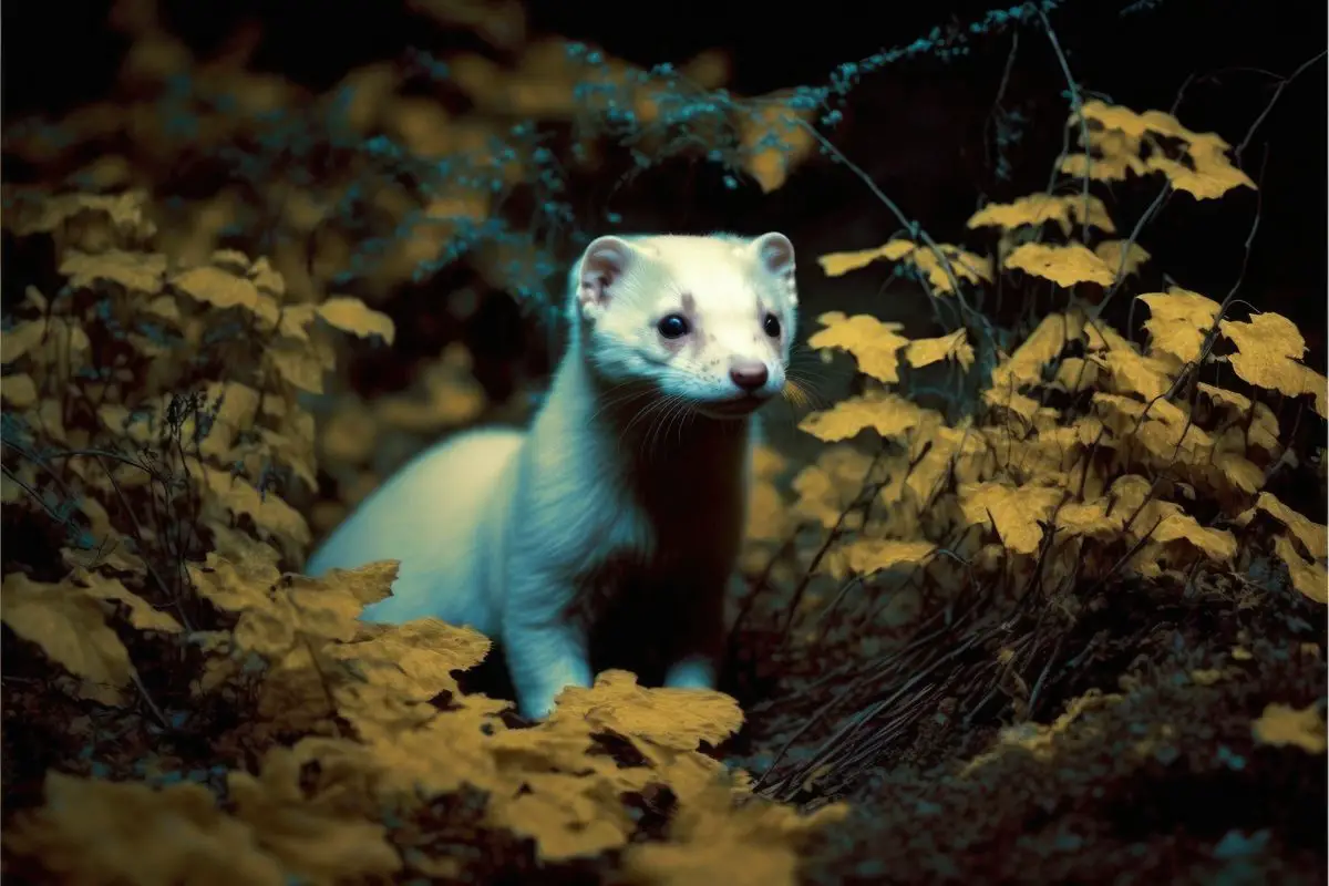 ferret in the woods by night