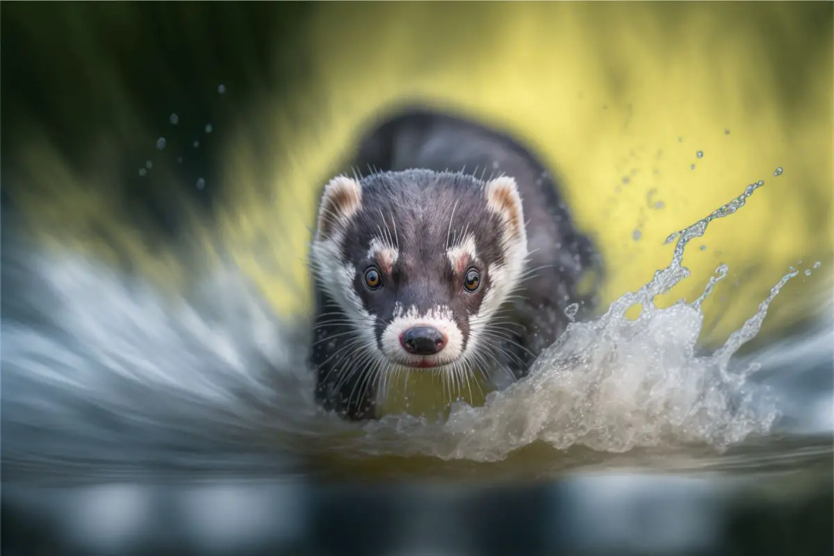 Ferret running in water