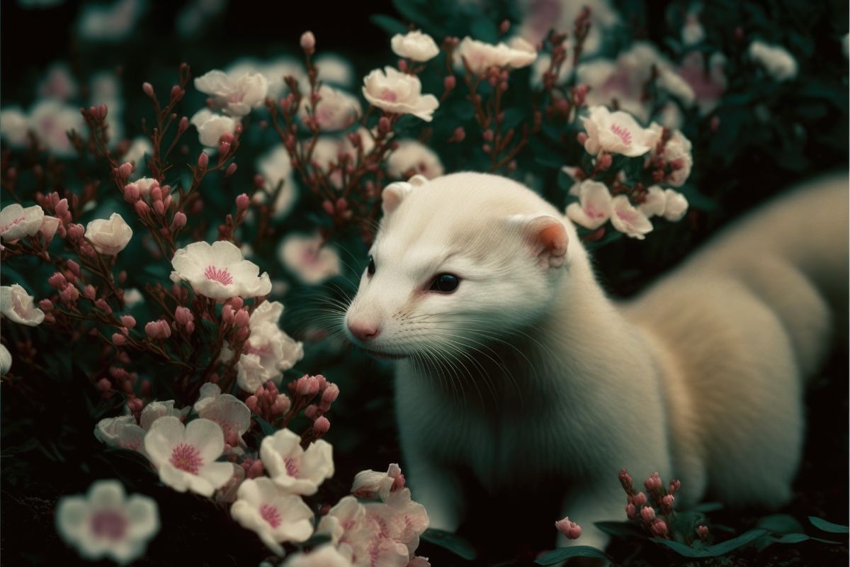 ferret and flowers looking like magnolia