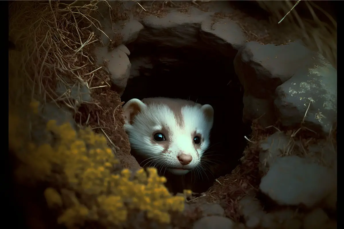 ferret hidden in a hole