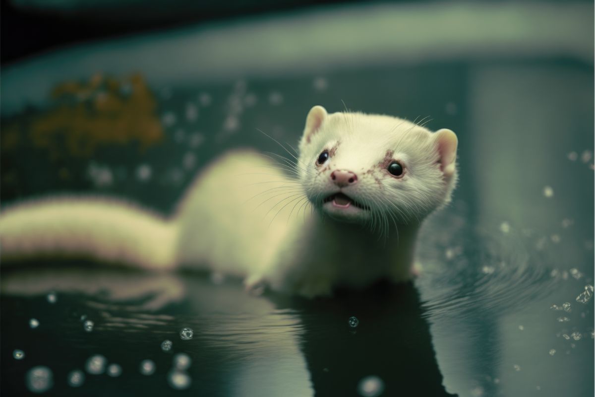 surprised ferret in water