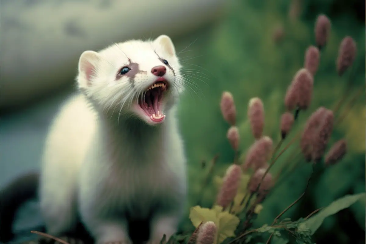 ferret with open mouth, exposing teeth