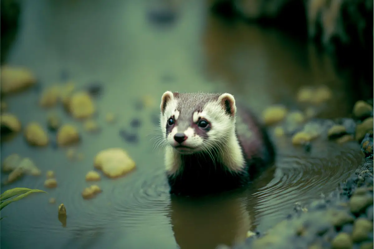 Ferret standing in a lake