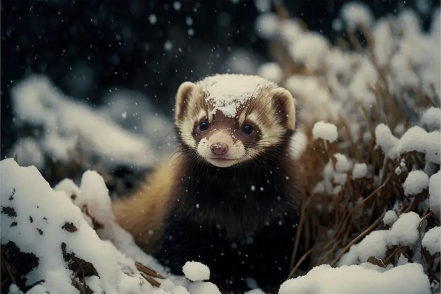 Ferret outdoors in the snow