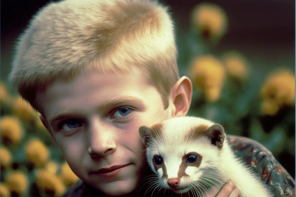 youngster holding his ferret