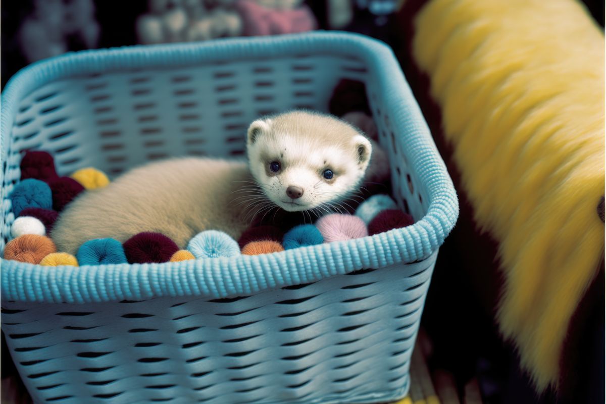 Ferret kit in a teal basket