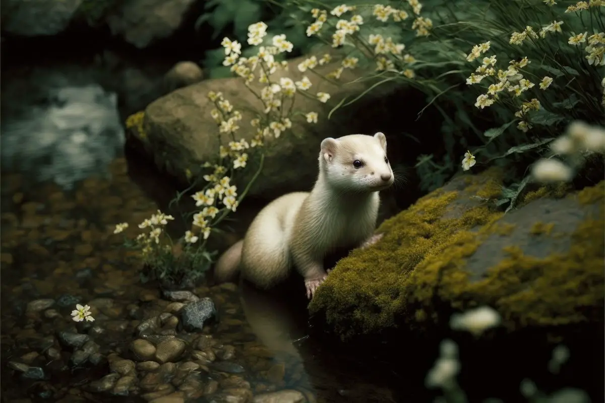 ferret by a small stream