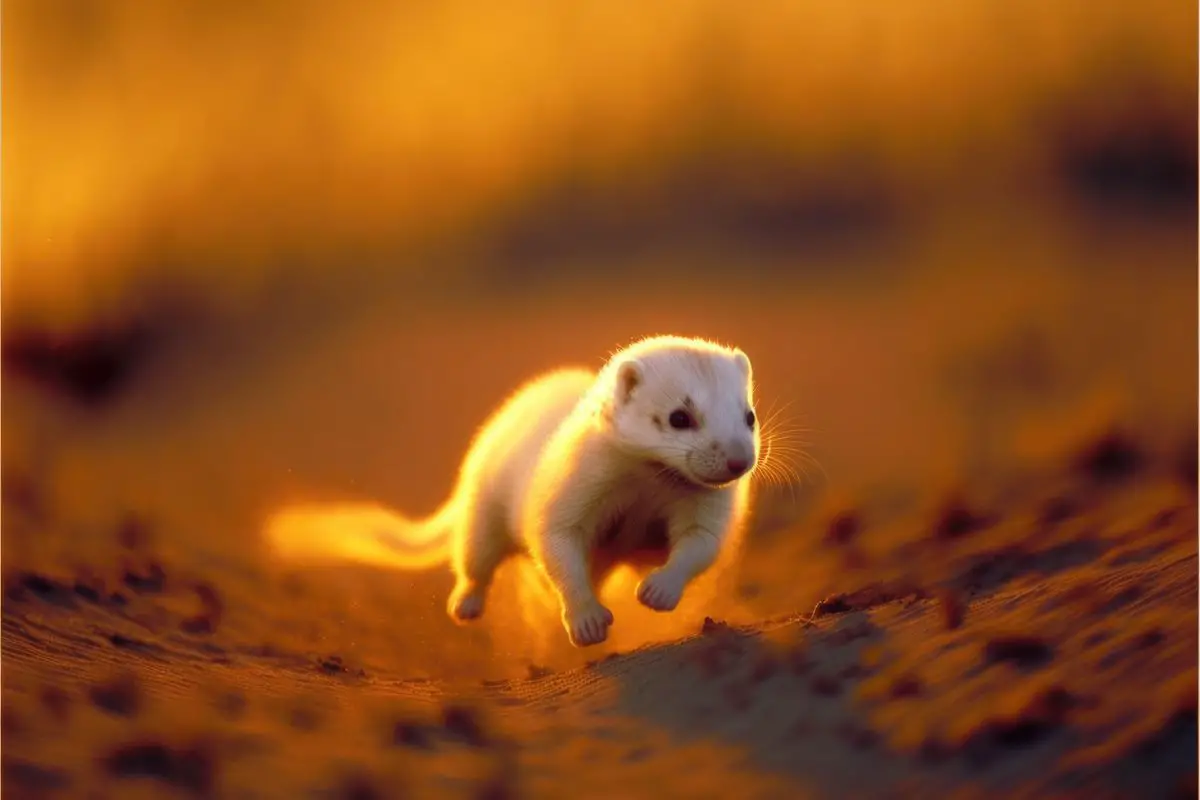 ferret running in the sunset