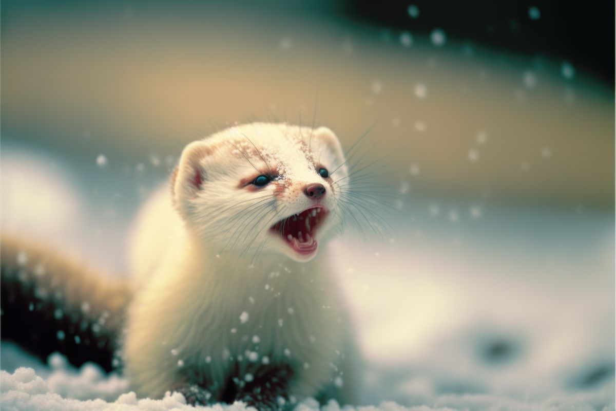 ferret hissing in the snow