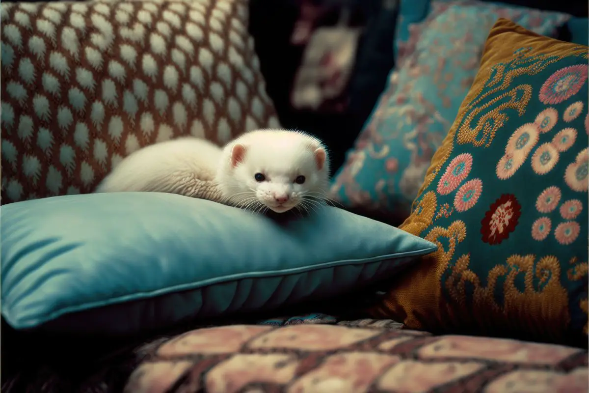 Ferret resting on a pillow