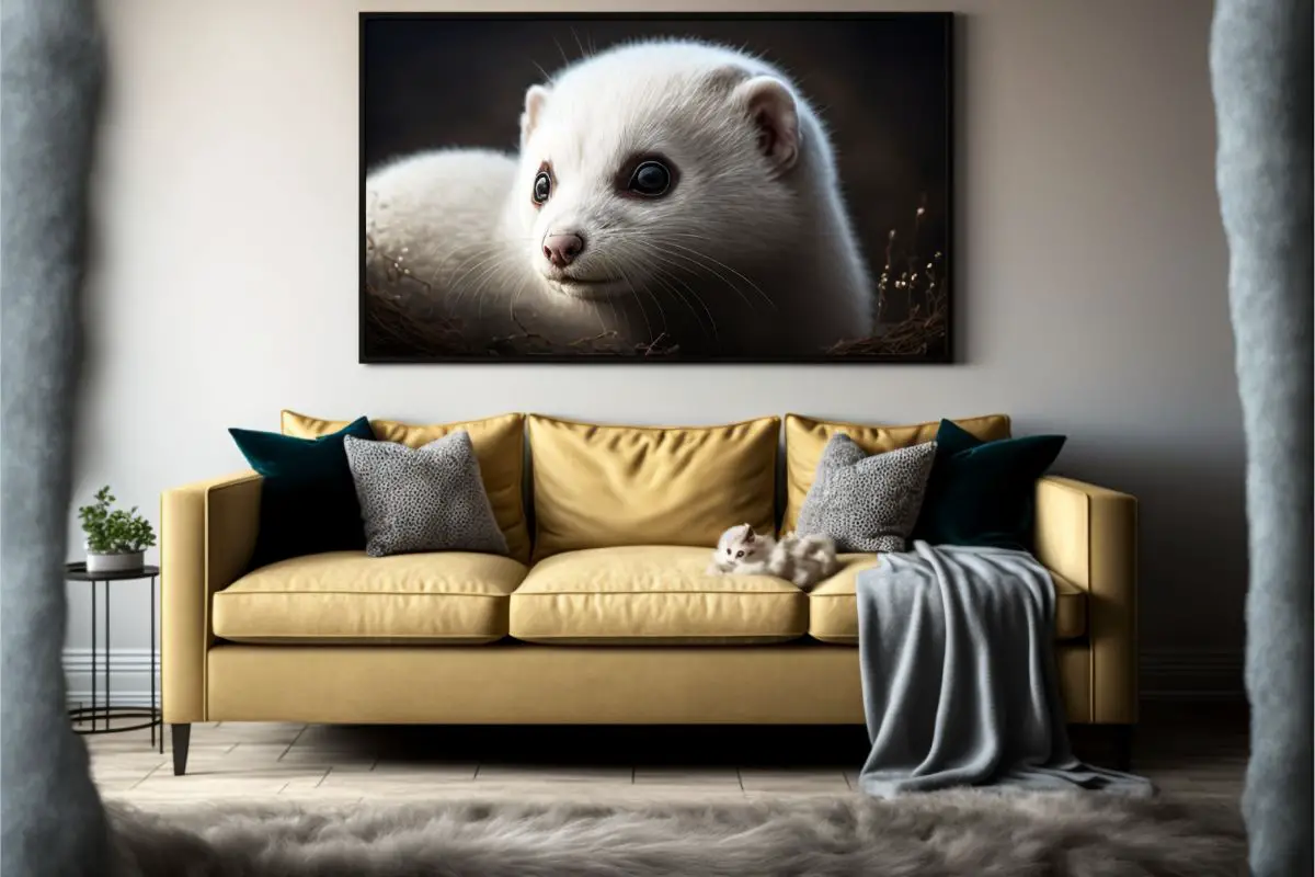 Modern living room with huge ferret painting
