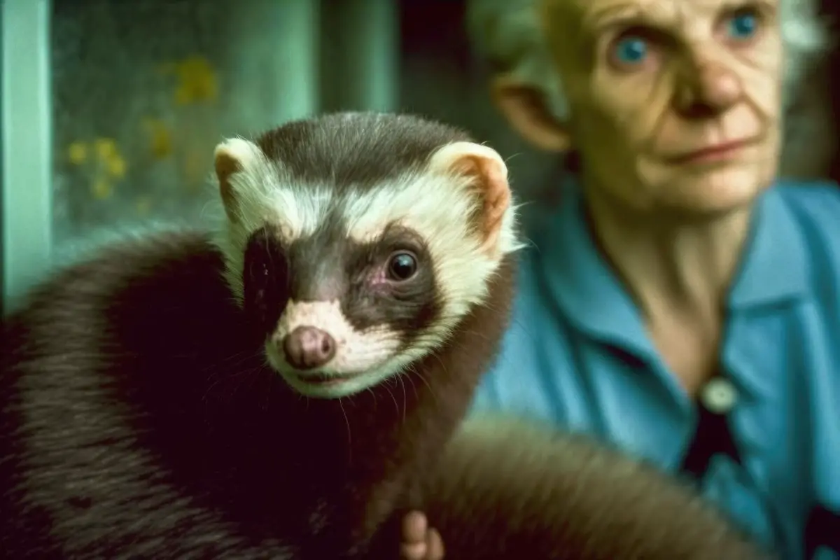Elderly woman with her pet ferret