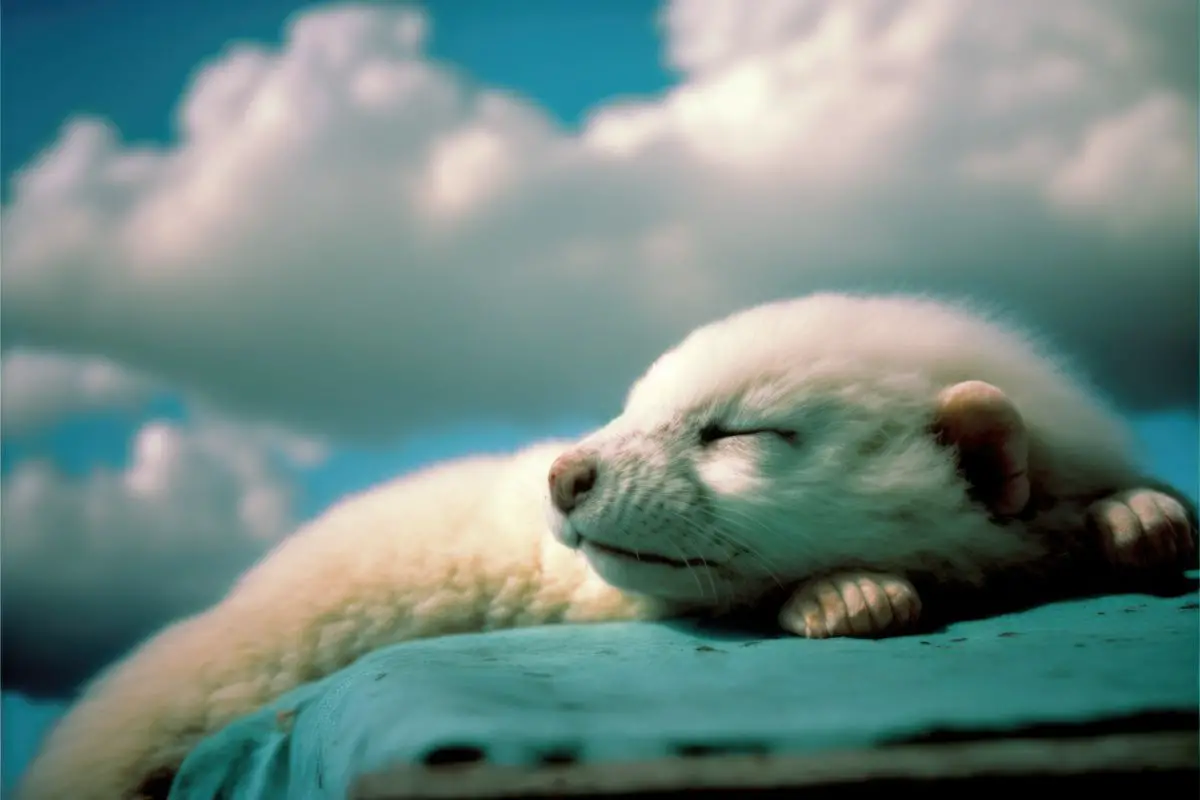 ferret sleeping with clouds in the background