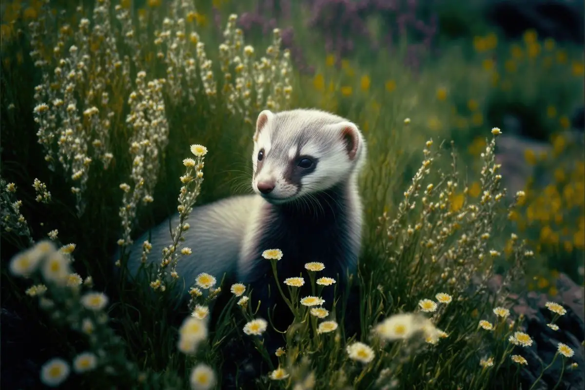 Ferret and marguerites