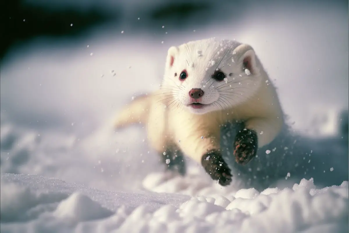 Ferret running in snow