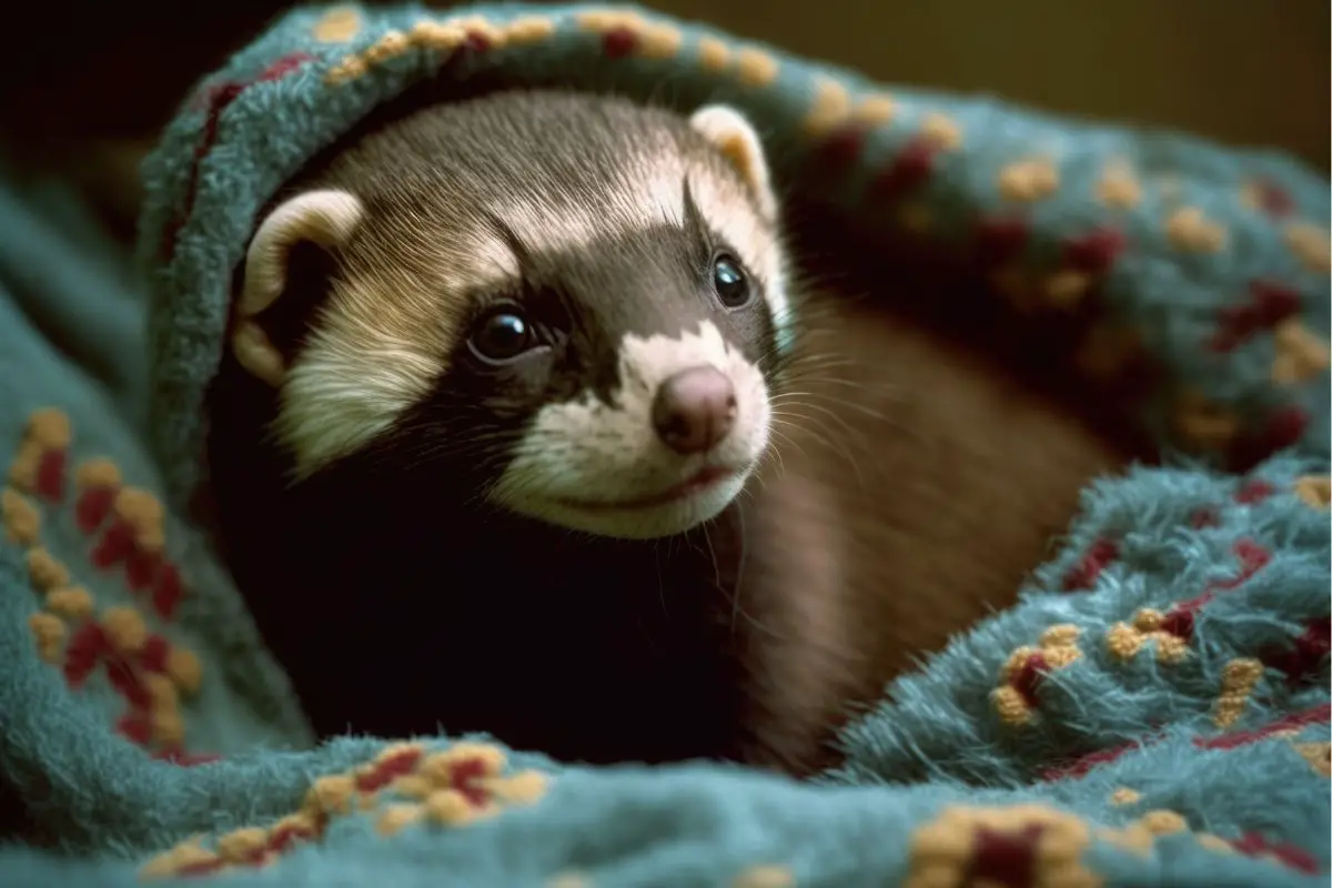 deaf ferret under a blanket