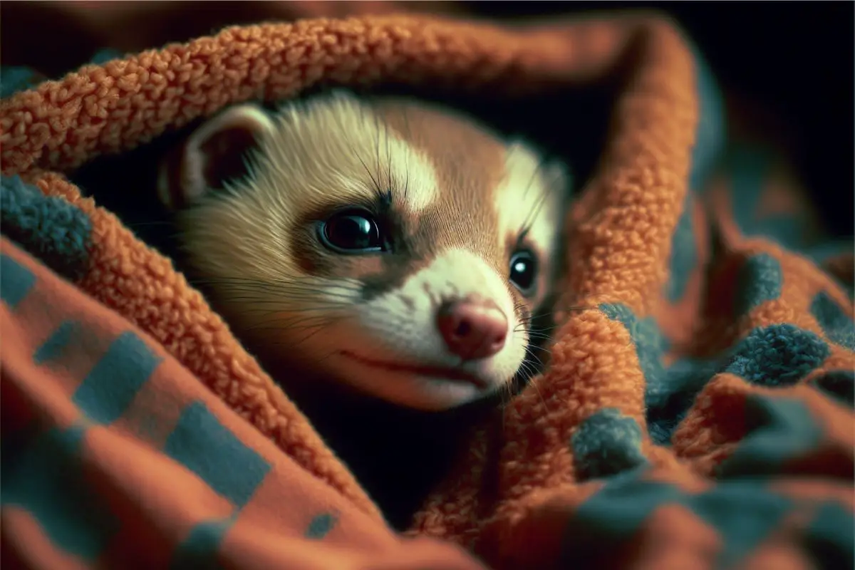 cute ferret wrapped in a warm blanket
