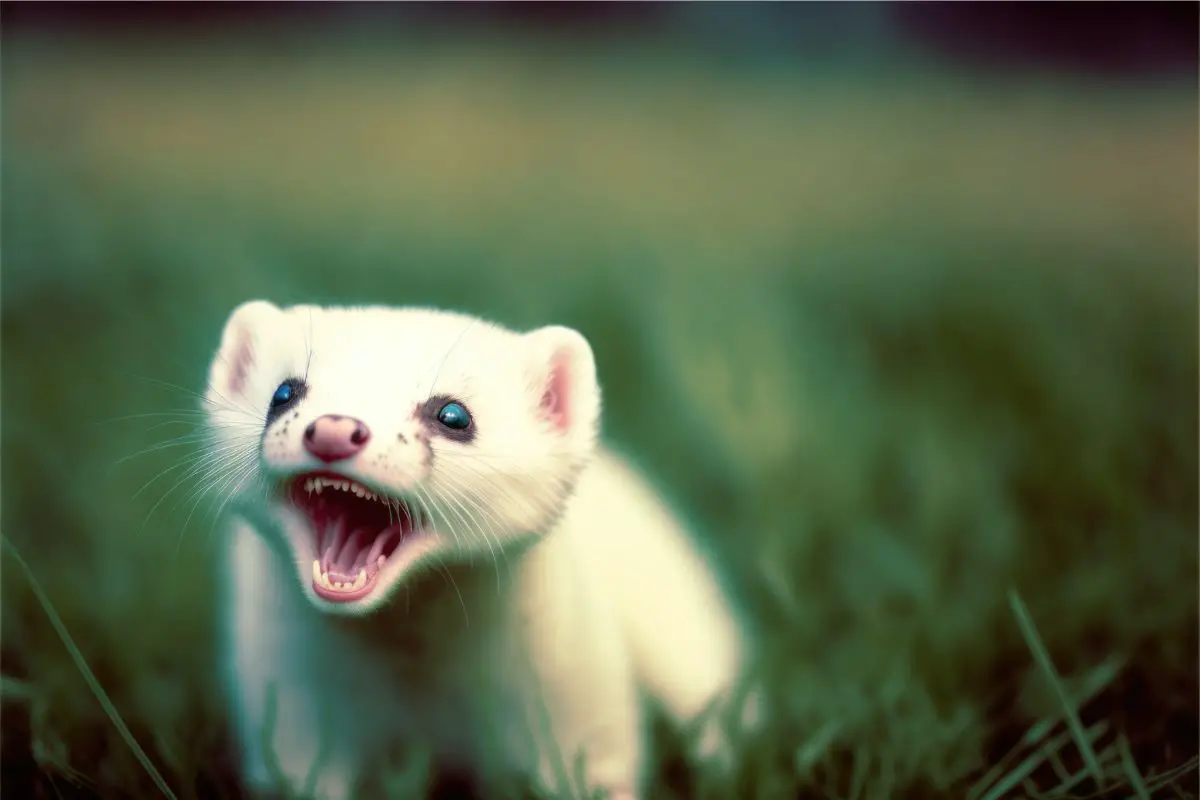ferret exposing teeth, maybe about to bite