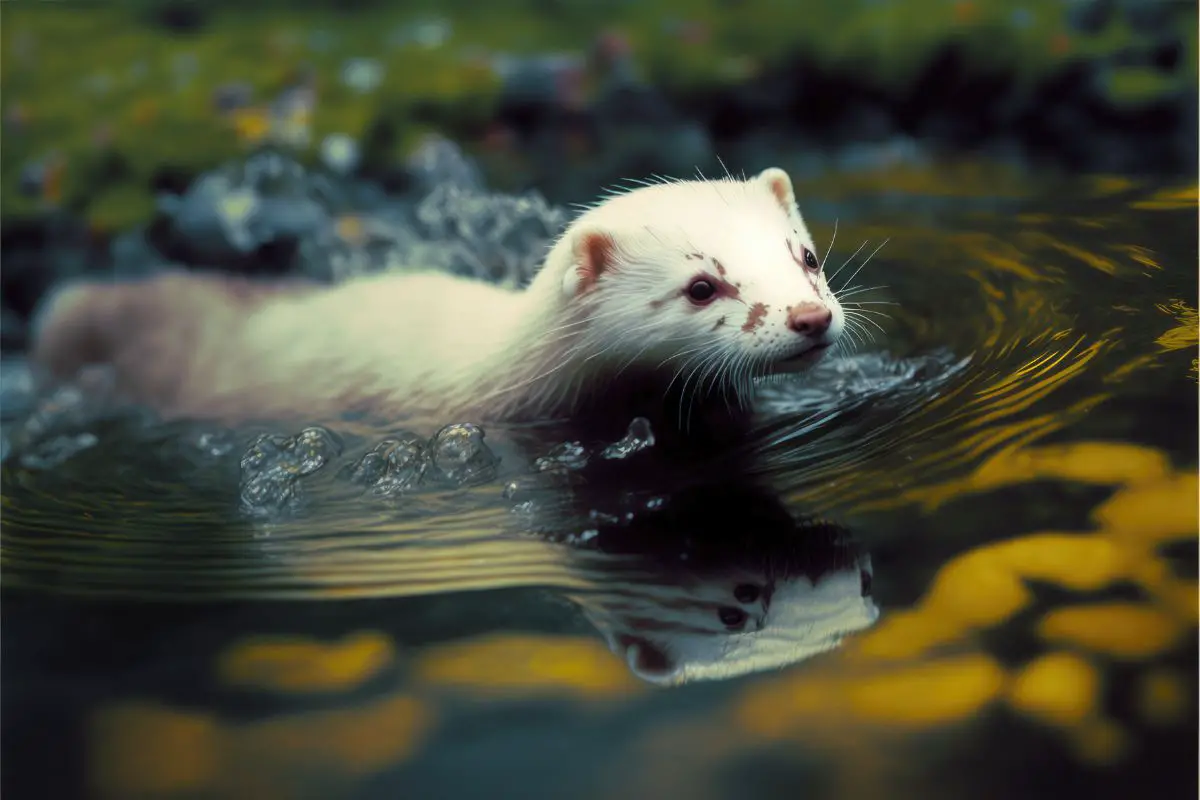 ferret swimming in a lake