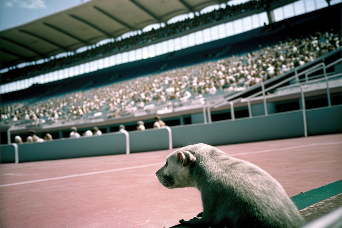 ferret at a football stadium