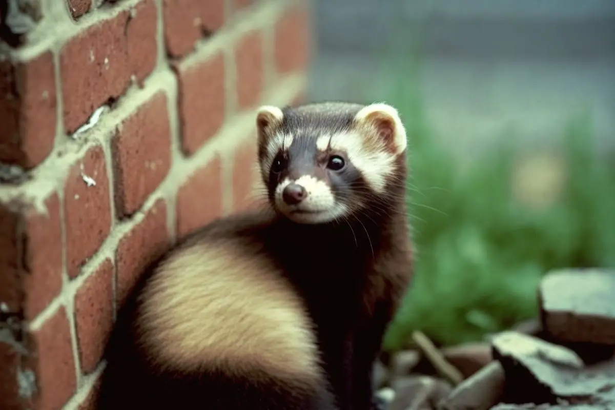 ferret next to a brick wall