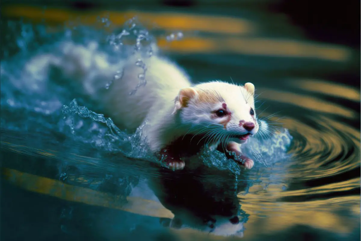 Ferret jumping into the splashing water