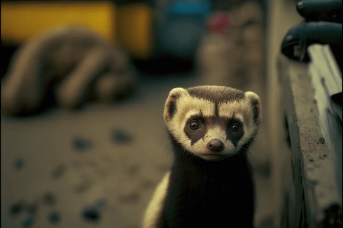 ferret gazing for food in the wild