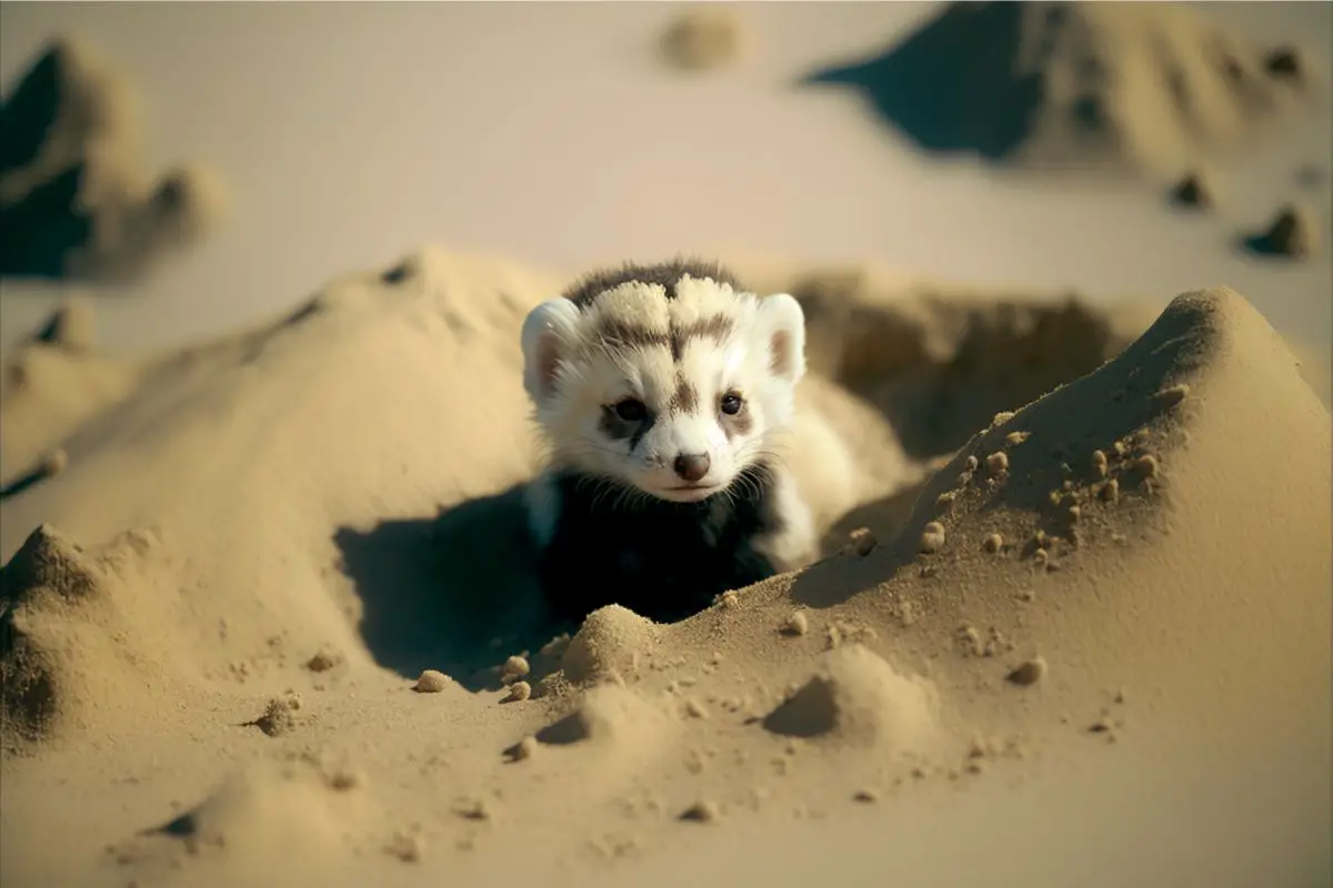 ferret digging in the sand