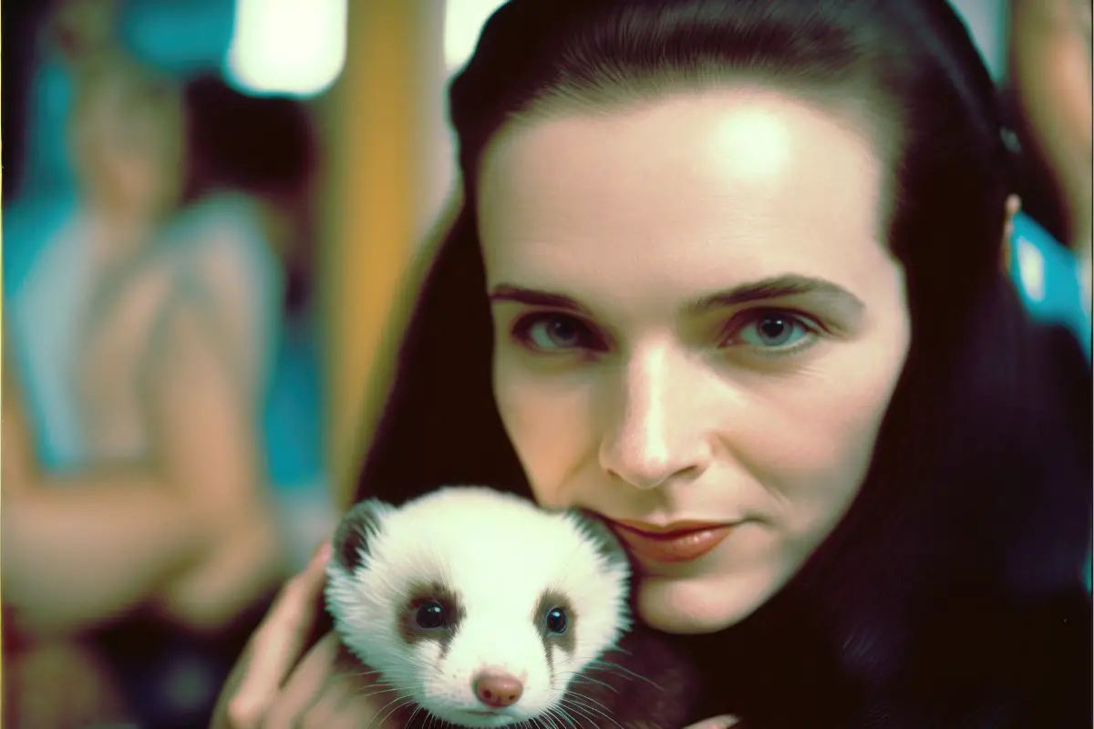 ferret with brunette woman