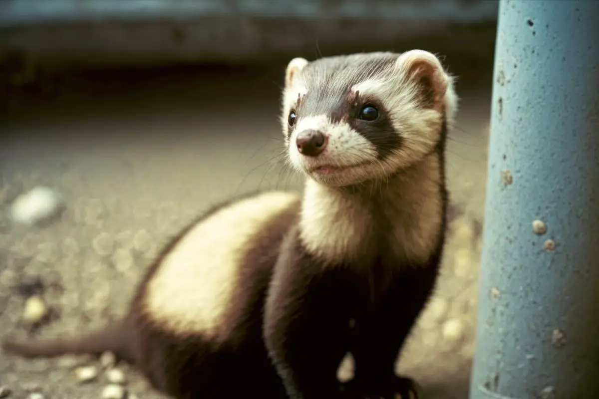 itchy ferret next to a light pole