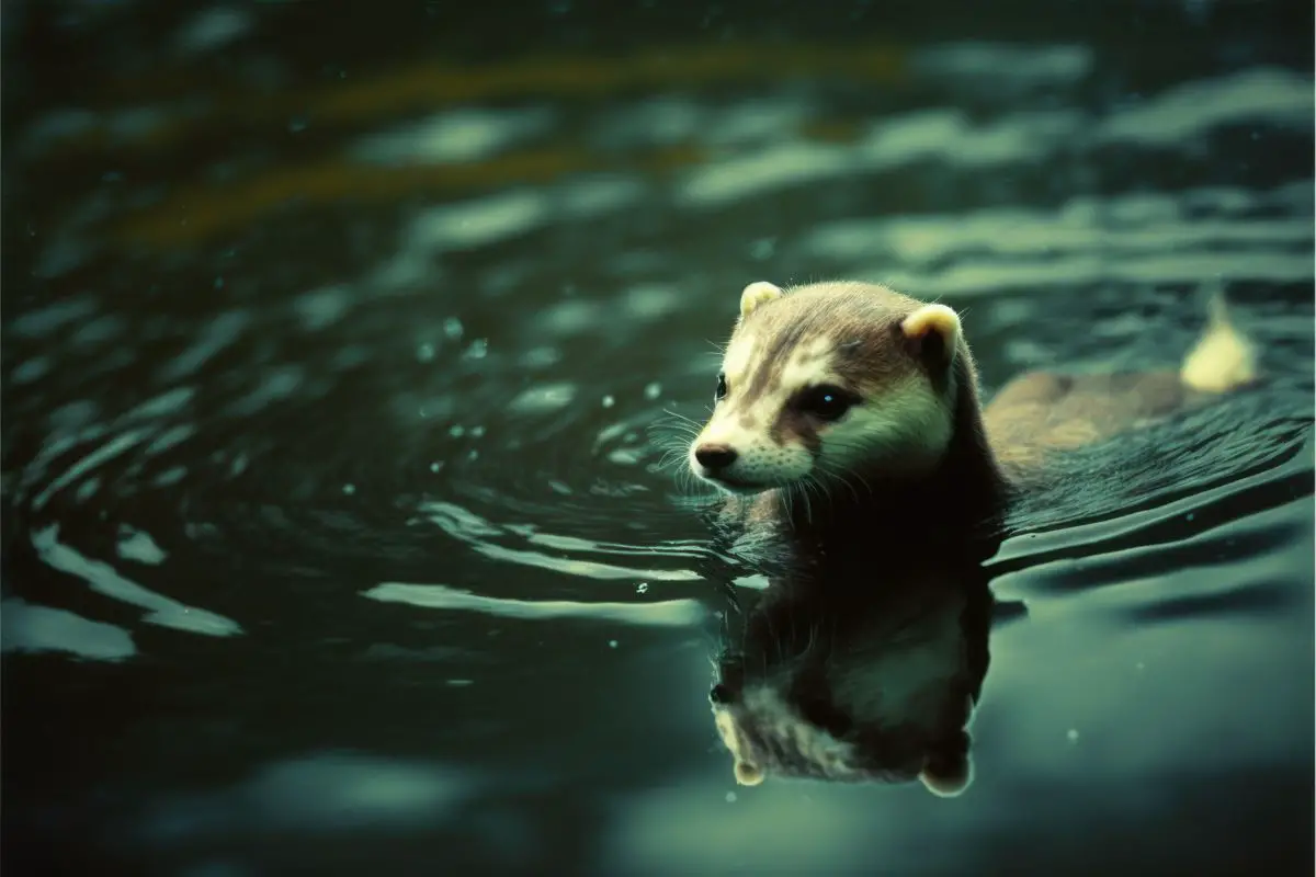 ferret swimming in a lake