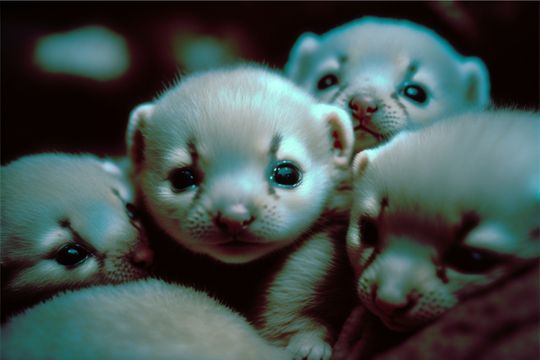 Four ferret babies by night