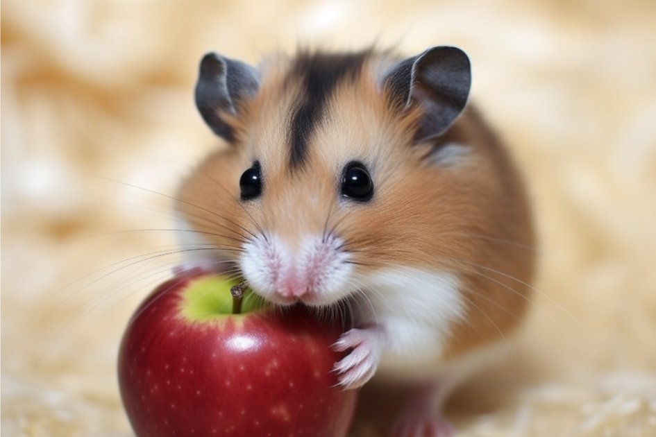 Hamster eating an apple