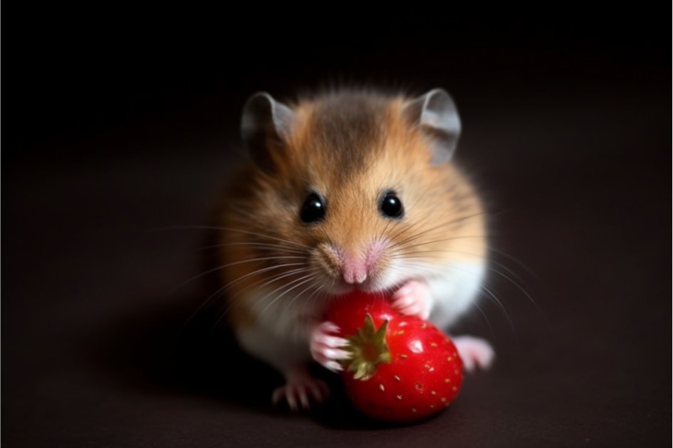 Hamster eating strawberry