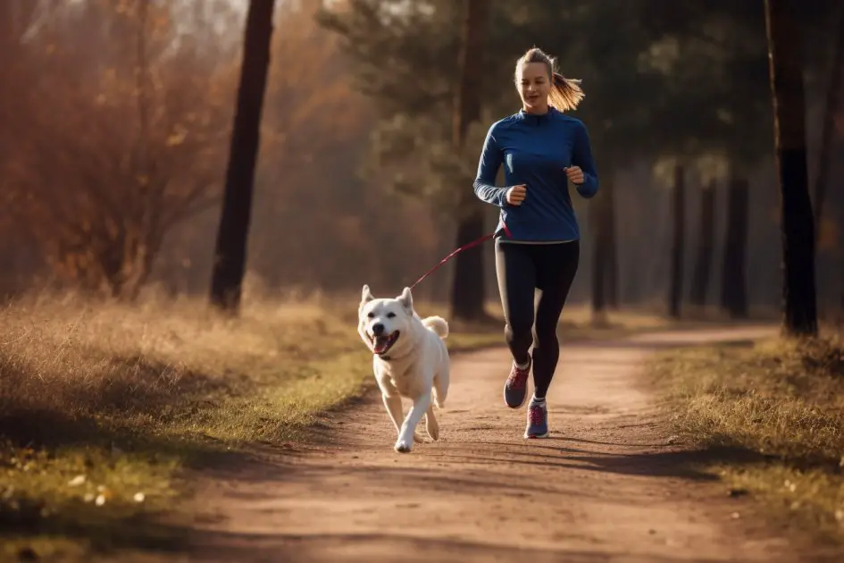 Woman running with her dog