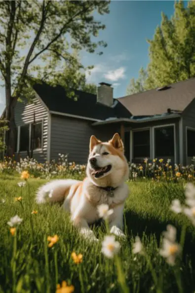 dog in the backyard on a summer day