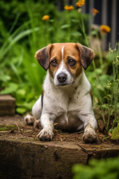 sad puppy in the garden