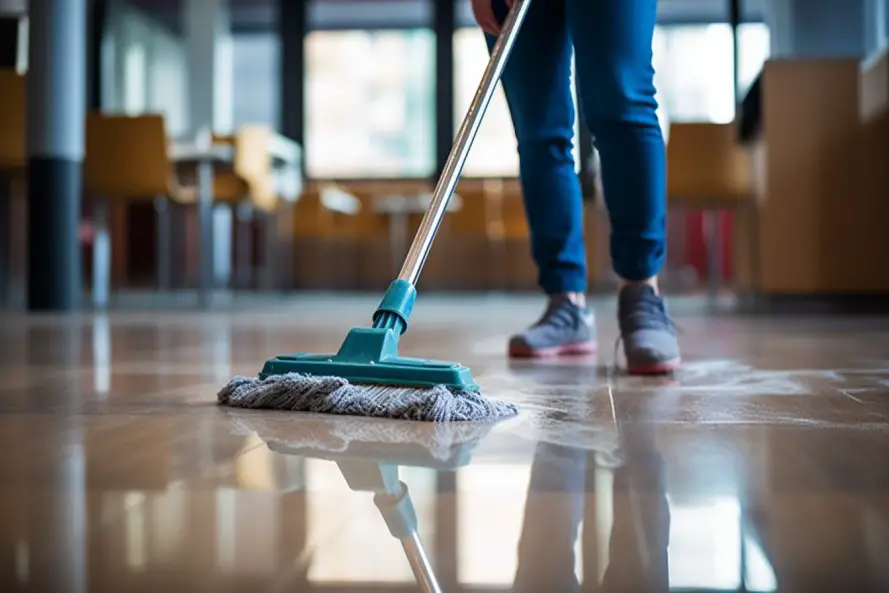 Woman is cleaning the floor
